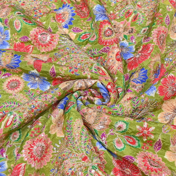Crape Position Print Sequins Embroidery Fabric | YC4166-02