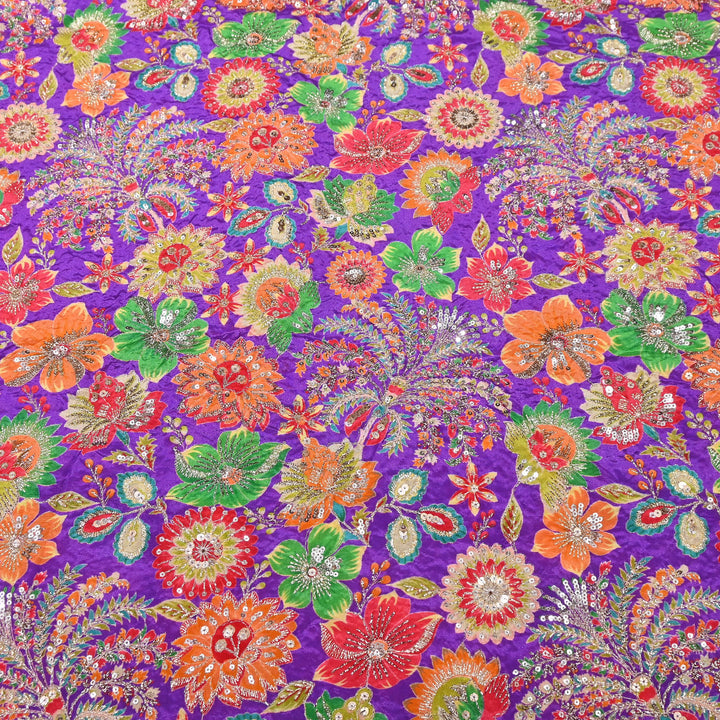 Crape Position Print Sequins Embroidery Fabric | YC4166-03