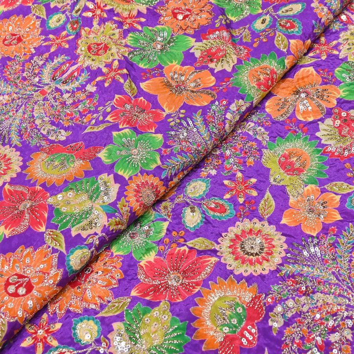 Crape Position Print Sequins Embroidery Fabric | YC4166-03
