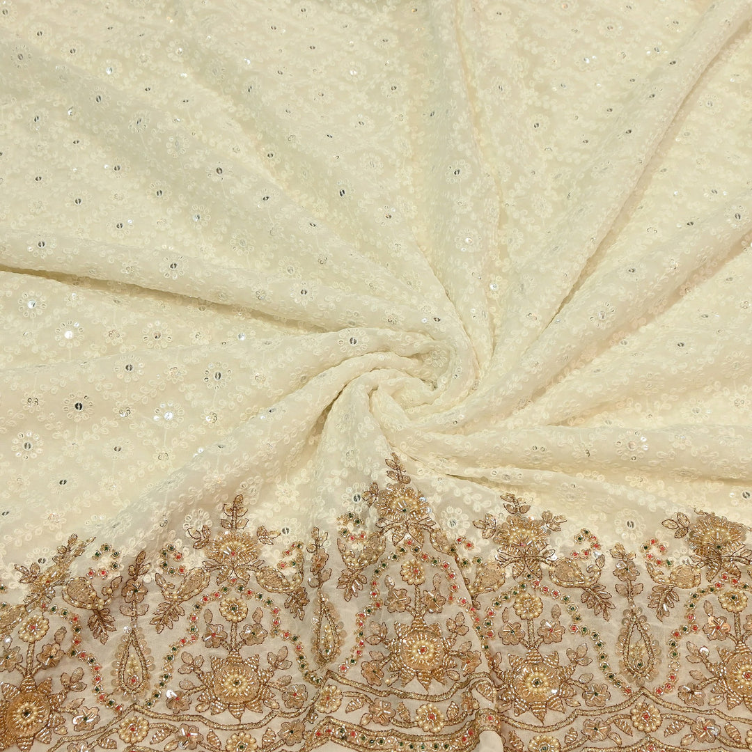 Premium Viscose Georgette Thread, Zari, Sequins & Moti Embroidery Fabric | V3645C