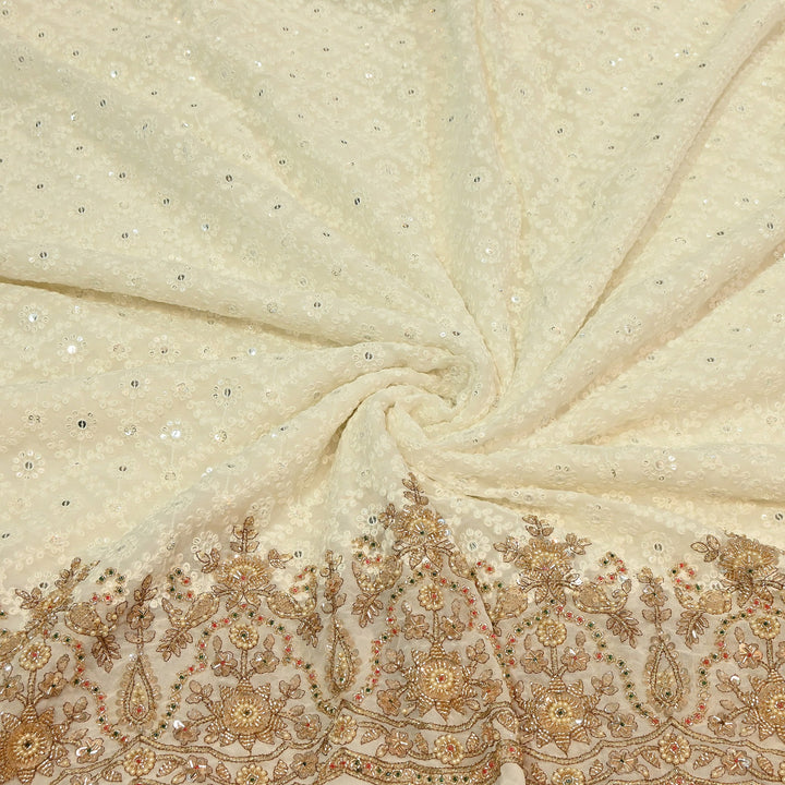Premium Viscose Georgette Thread, Zari, Sequins & Moti Embroidery Fabric | V3645C