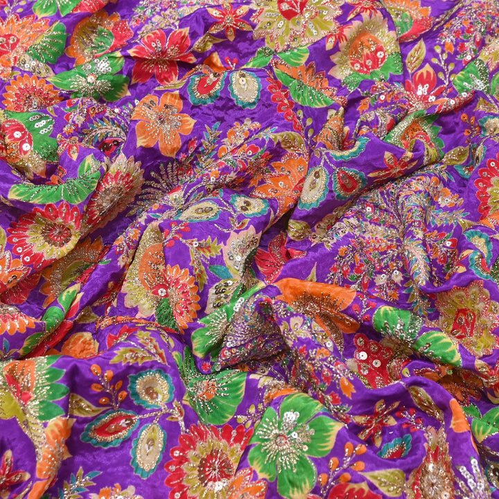 Crape Position Print Sequins Embroidery Fabric | YC4166-03