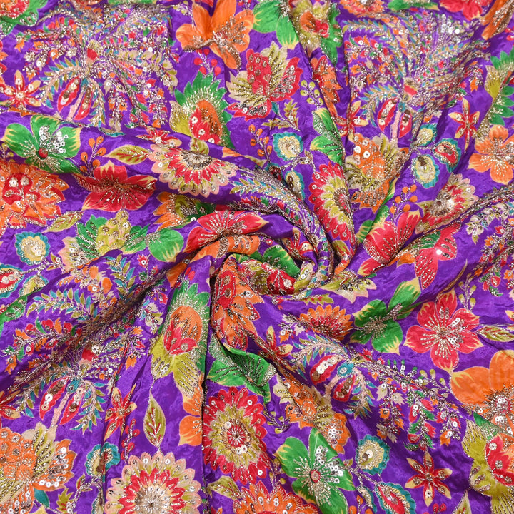 Crape Position Print Sequins Embroidery Fabric | YC4166-03