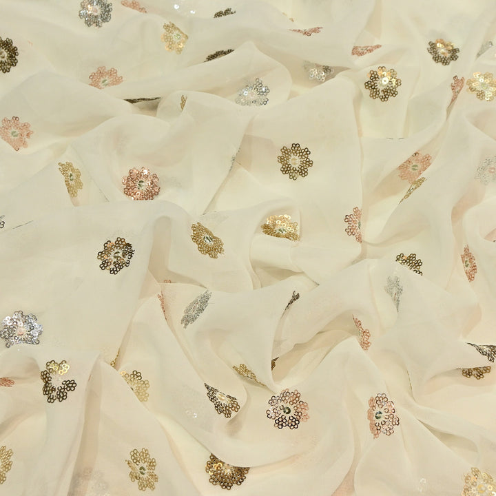 Premium Viscose Georgette Sequins Embroidery Fabric – Luxury Designer Georgette Fabric | GT853612