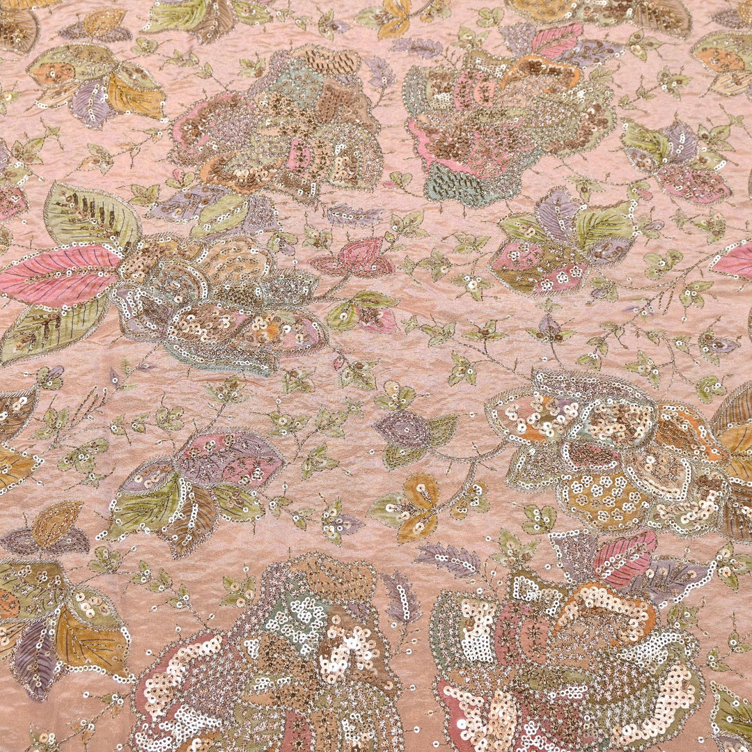 Tissue Position Print Zari & Sequins Embroidery | Designer Fabric | V12804C-01