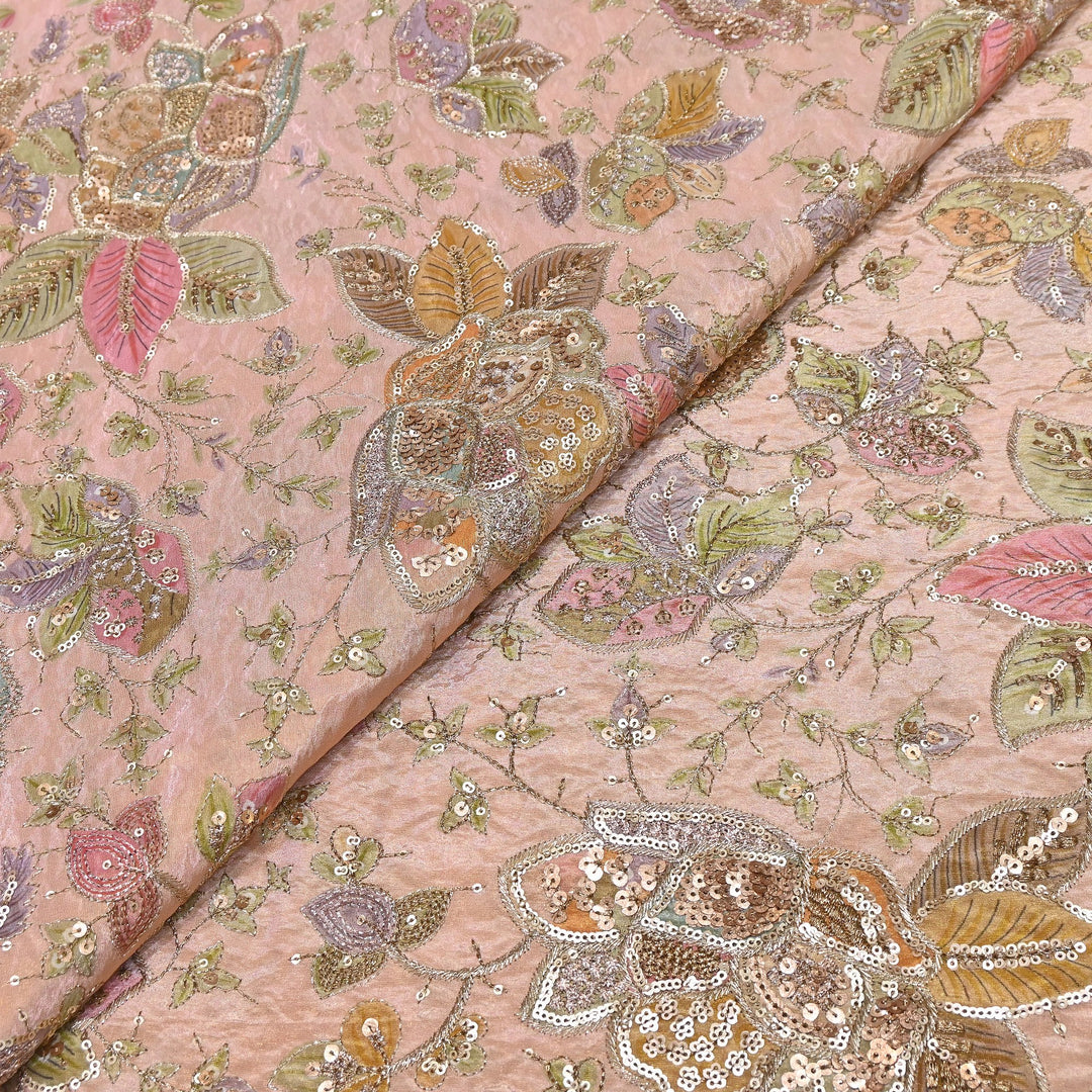 Tissue Position Print Zari & Sequins Embroidery | Designer Fabric | V12804C-01
