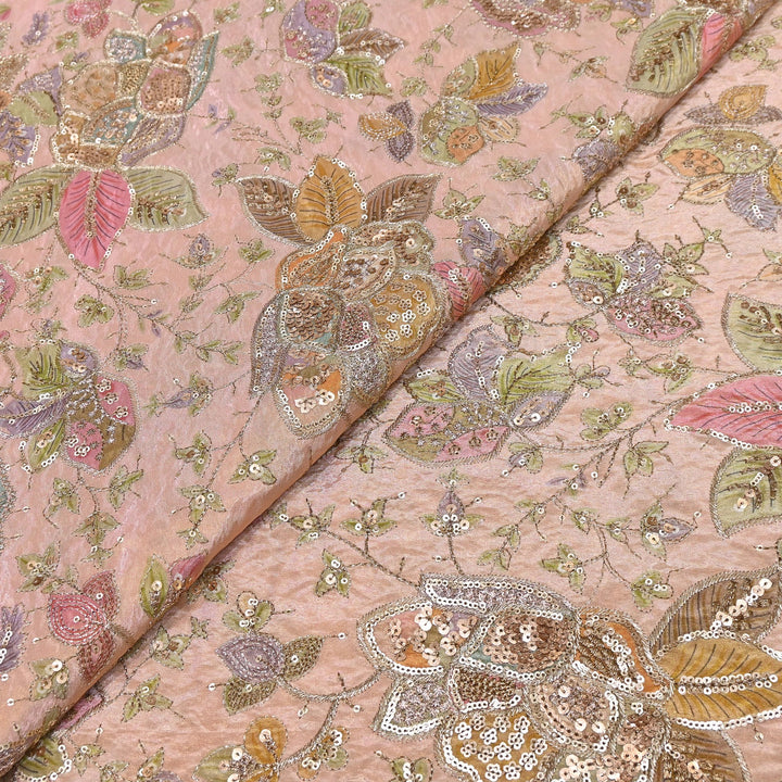 Tissue Position Print Zari & Sequins Embroidery | Designer Fabric | V12804C-01