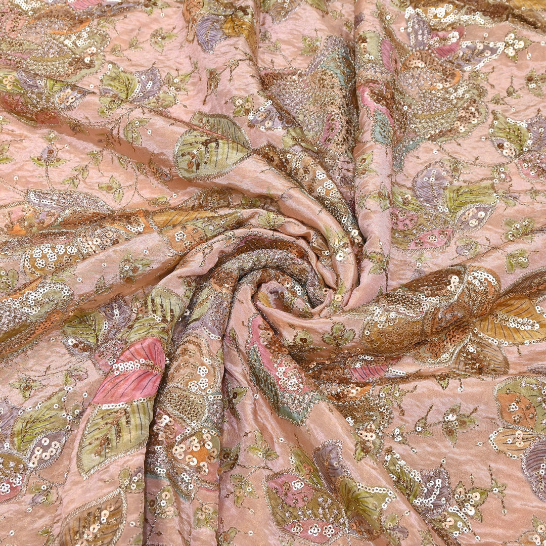 Tissue Position Print Zari & Sequins Embroidery | Designer Fabric | V12804C-01