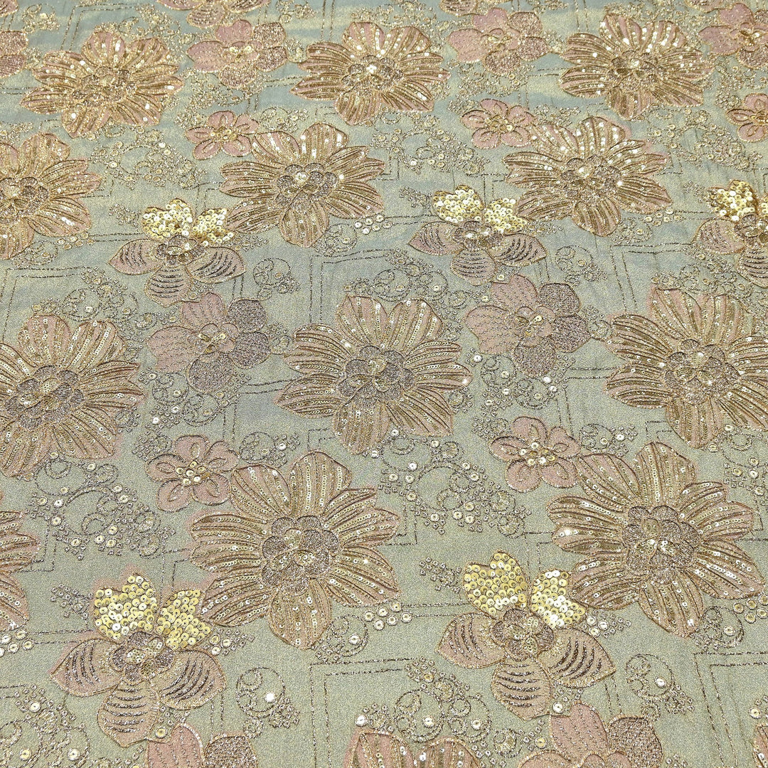 Premium Tissue Position Print Zari & Sequins Embroidery Fabric | VI3656C-1