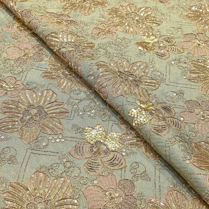 Premium Tissue Position Print Zari & Sequins Embroidery Fabric | VI3656C-1