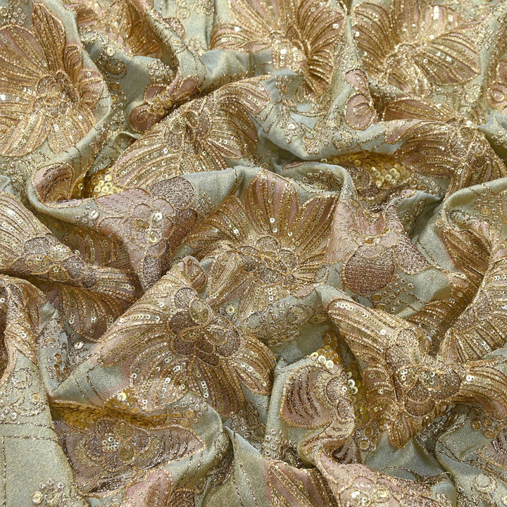 Premium Tissue Position Print Zari & Sequins Embroidery Fabric | VI3656C-1