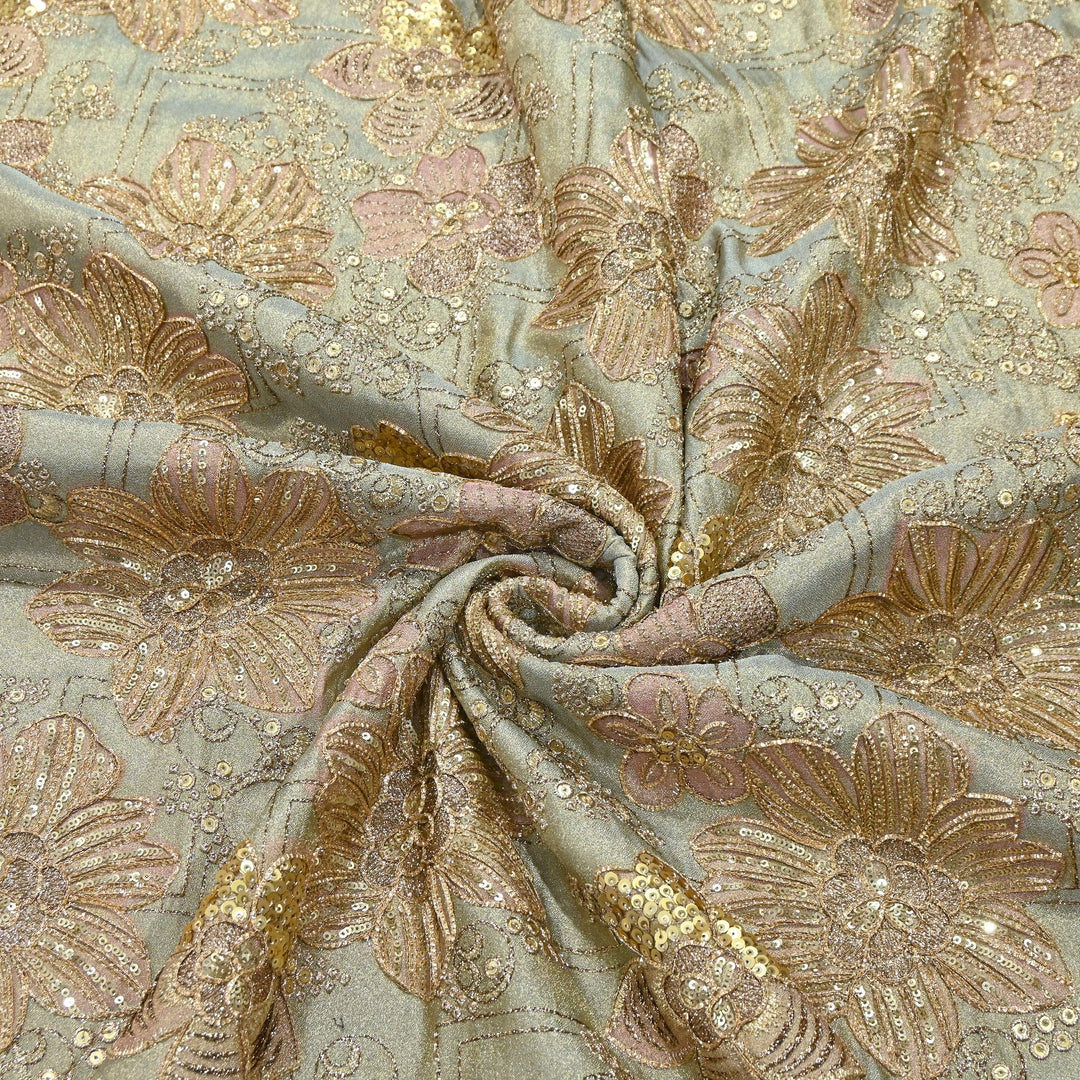 Premium Tissue Position Print Zari & Sequins Embroidery Fabric | VI3656C-1