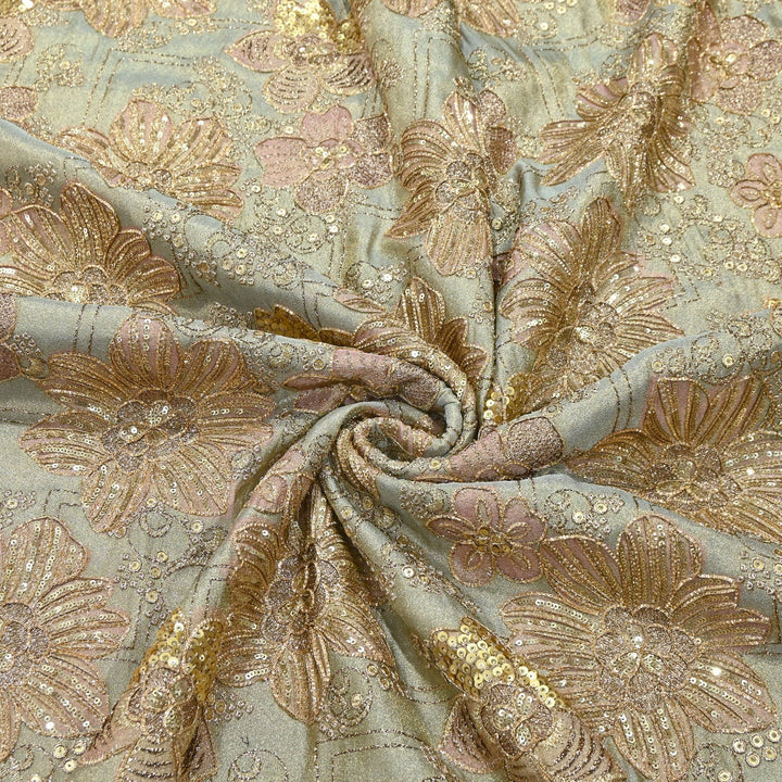 Premium Tissue Position Print Zari & Sequins Embroidery Fabric | VI3656C-1