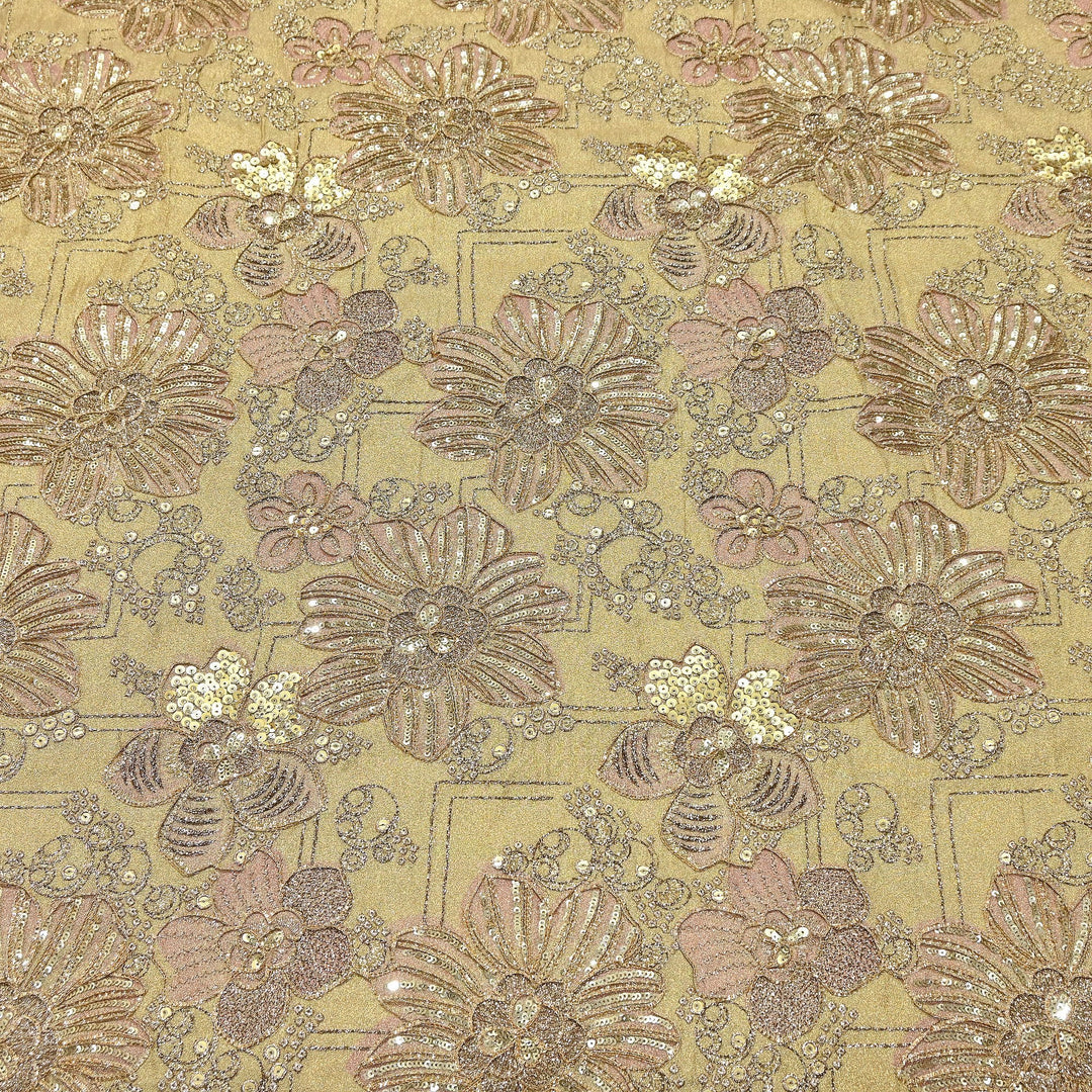Premium Tissue Position Print Zari & Sequins Embroidery Fabric | VI3656C-2
