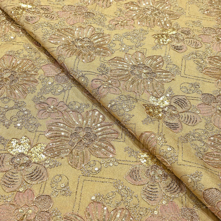 Premium Tissue Position Print Zari & Sequins Embroidery Fabric | VI3656C-2