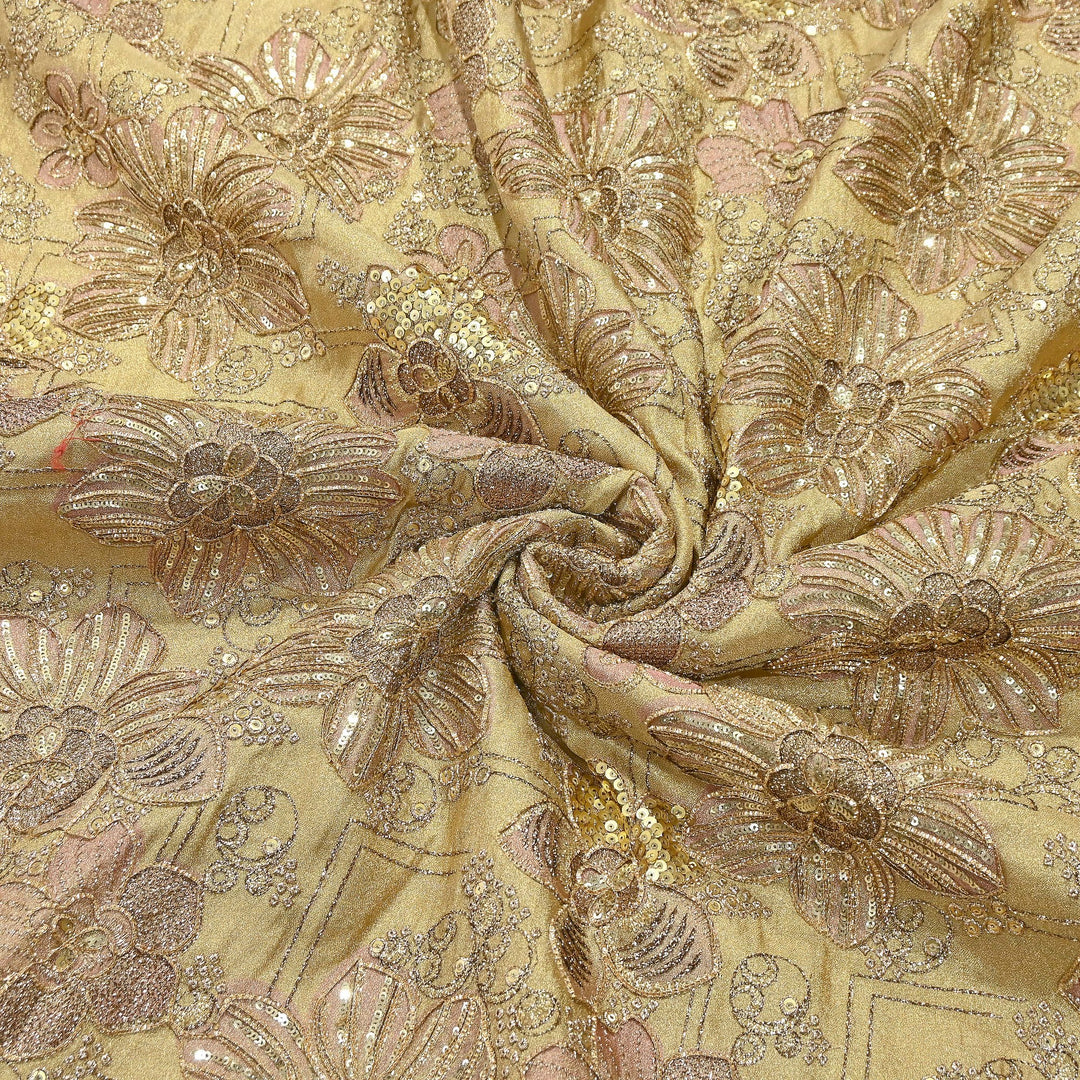 Premium Tissue Position Print Zari & Sequins Embroidery Fabric | VI3656C-2