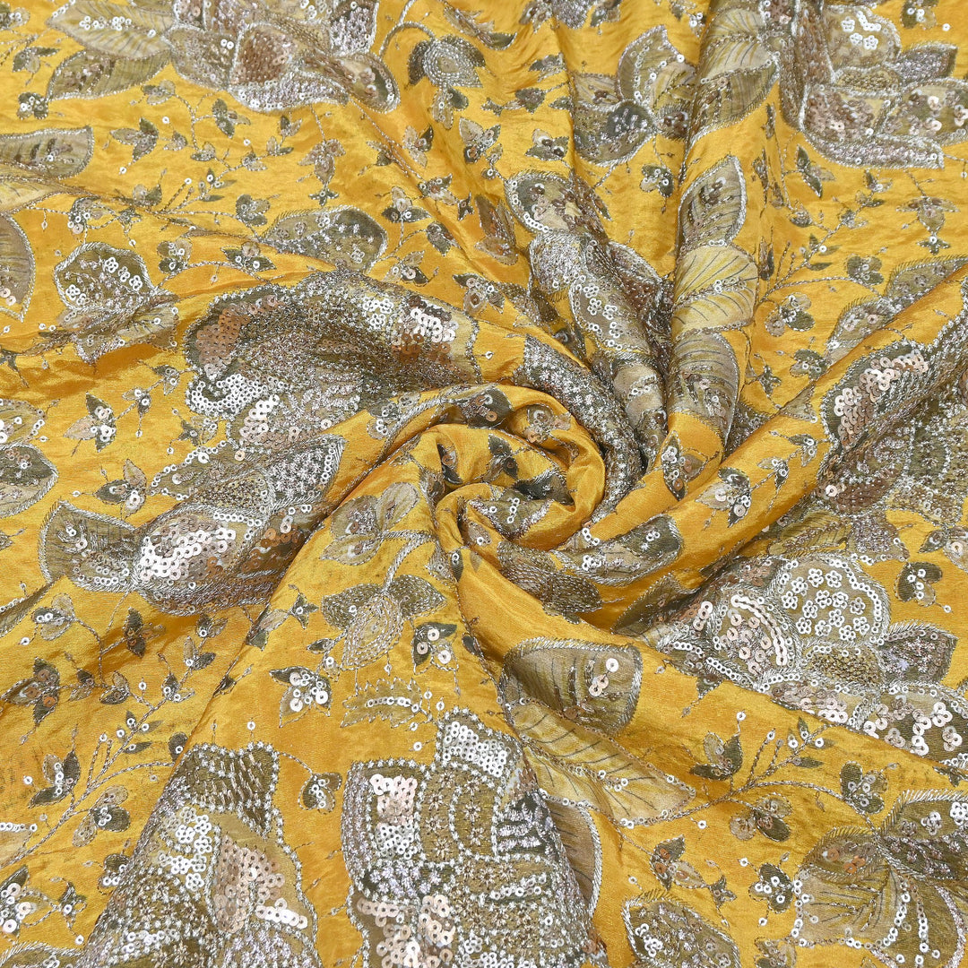 Tissue Position Print Zari & Sequins Embroidery | Designer Fabric | V12804C-02
