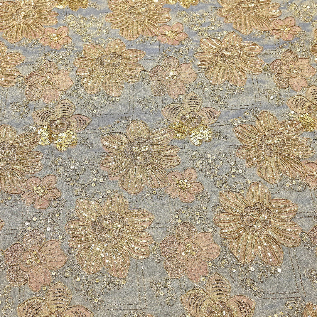 Premium Tissue Position Print Zari & Sequins Embroidery Fabric | VI3656C-3