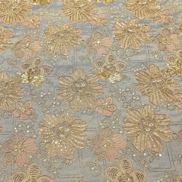 Premium Tissue Position Print Zari & Sequins Embroidery Fabric | VI3656C-3