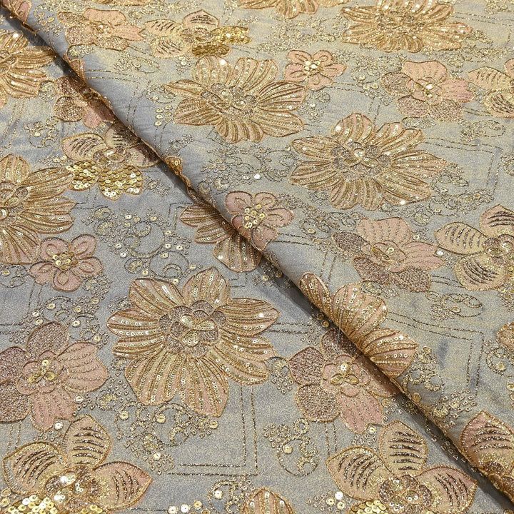 Premium Tissue Position Print Zari & Sequins Embroidery Fabric | VI3656C-3