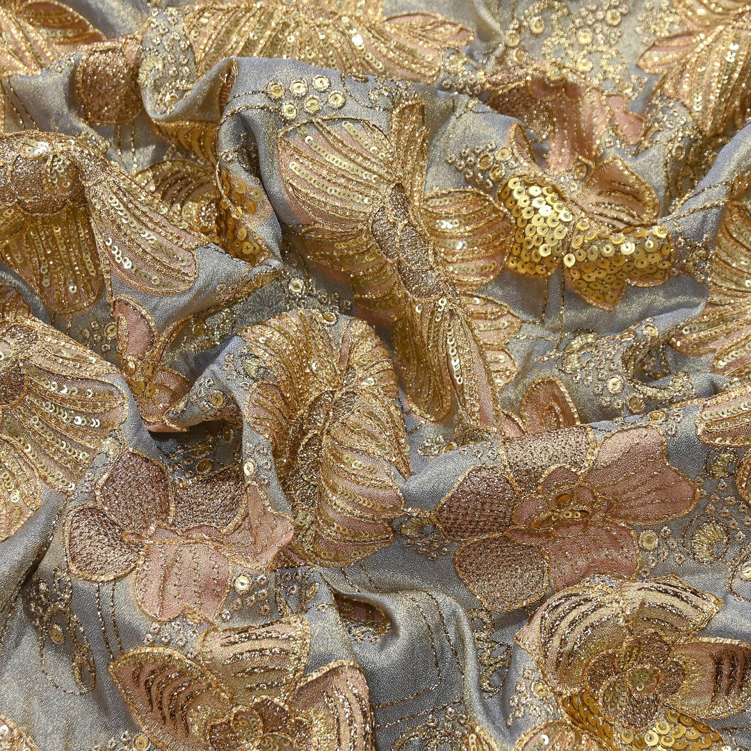 Premium Tissue Position Print Zari & Sequins Embroidery Fabric | VI3656C-3