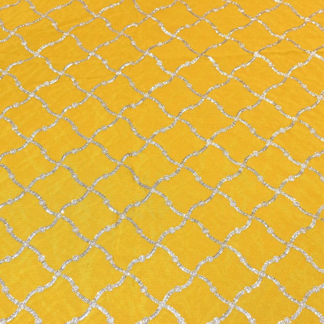 Premium Viscose Chinon Zari & Sequins Embroidery Fabric | V2687C-01