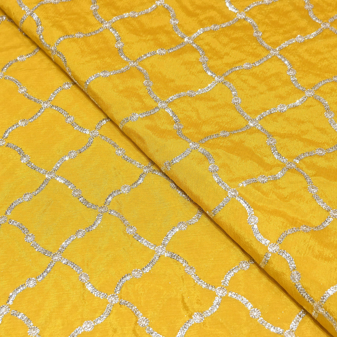 Premium Viscose Chinon Zari & Sequins Embroidery Fabric | V2687C-01