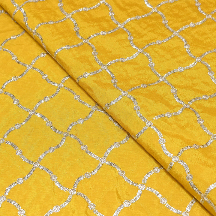 Premium Viscose Chinon Zari & Sequins Embroidery Fabric | V2687C-01
