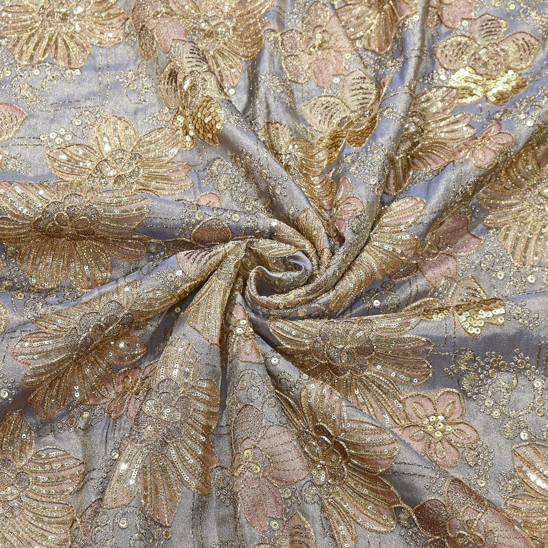 Premium Tissue Position Print Zari & Sequins Embroidery Fabric | VI3656C-3