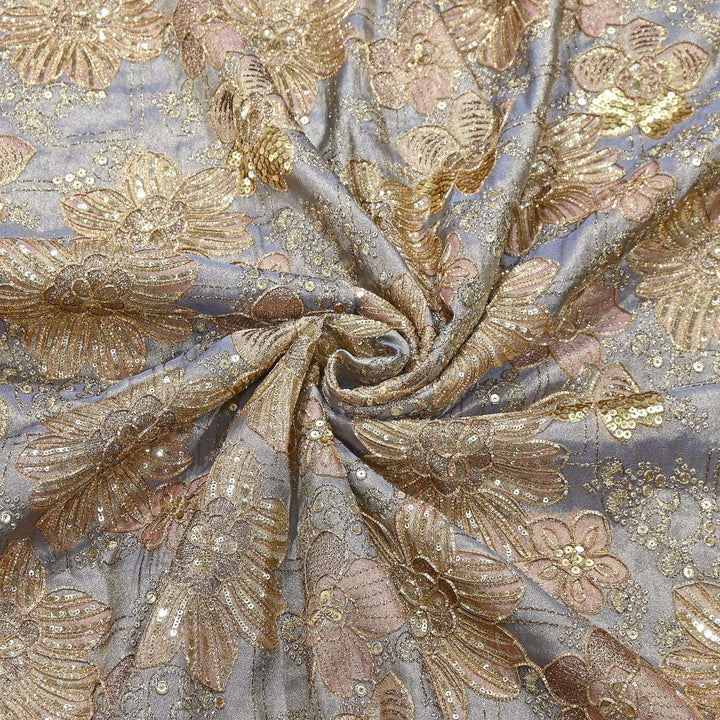 Premium Tissue Position Print Zari & Sequins Embroidery Fabric | VI3656C-3