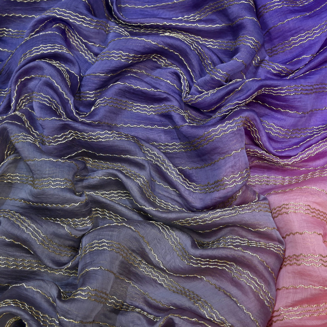 4D Shade Chanderi Zari Embroidered Fabric