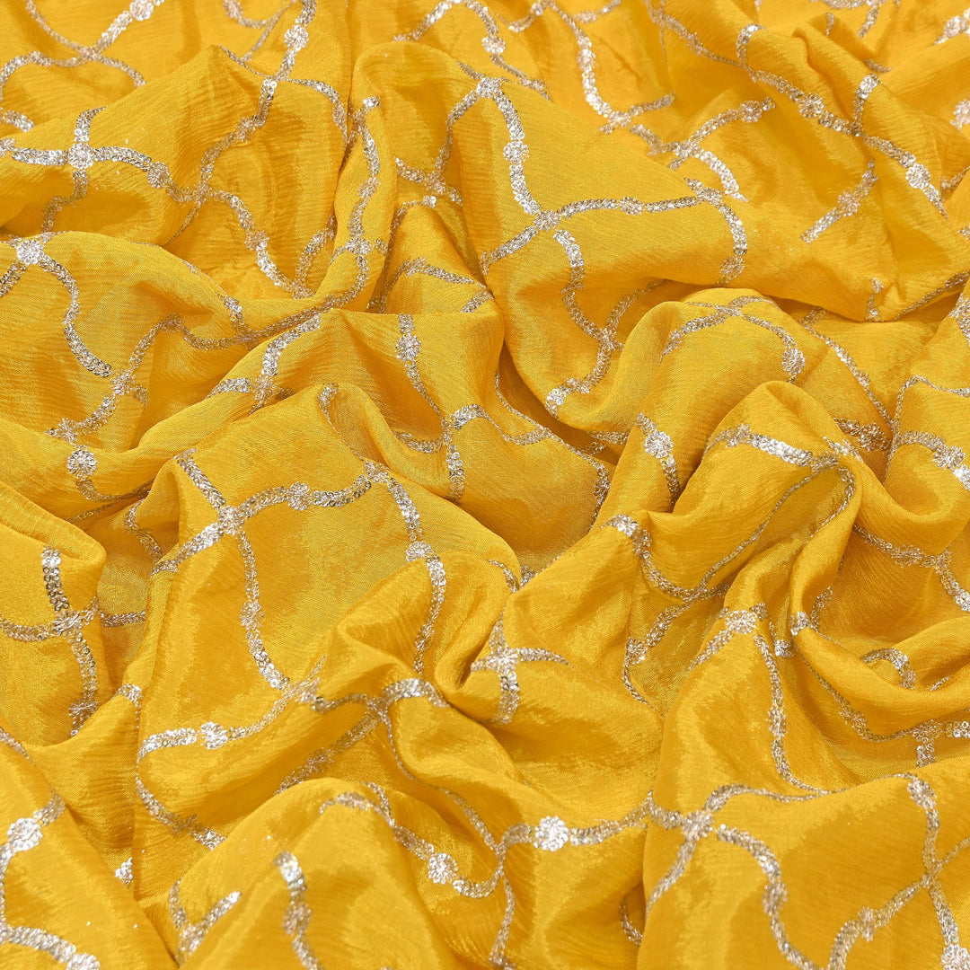 Premium Viscose Chinon Zari & Sequins Embroidery Fabric | V2687C-01