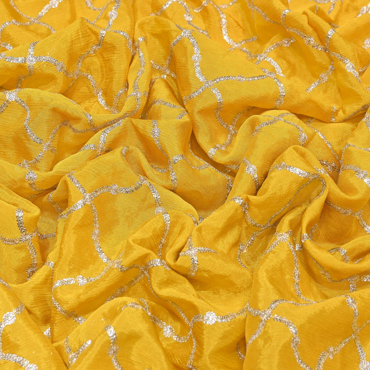 Premium Viscose Chinon Zari & Sequins Embroidery Fabric | V2687C-01