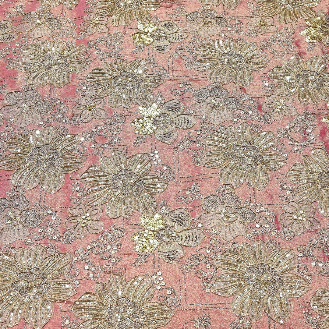Premium Tissue Position Print Zari & Sequins Embroidery Fabric | VI3656C-4
