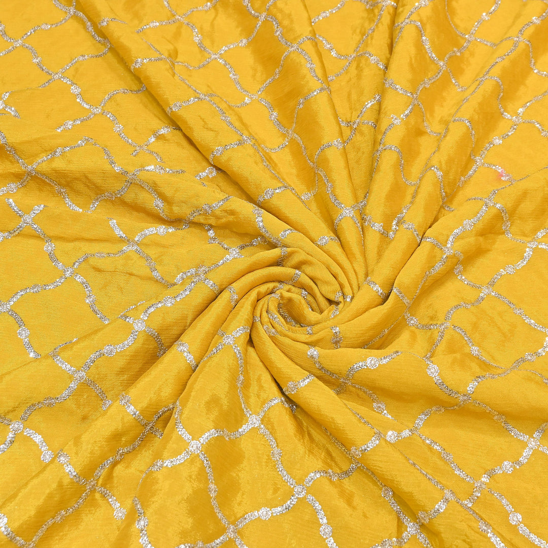 Premium Viscose Chinon Zari & Sequins Embroidery Fabric | V2687C-01