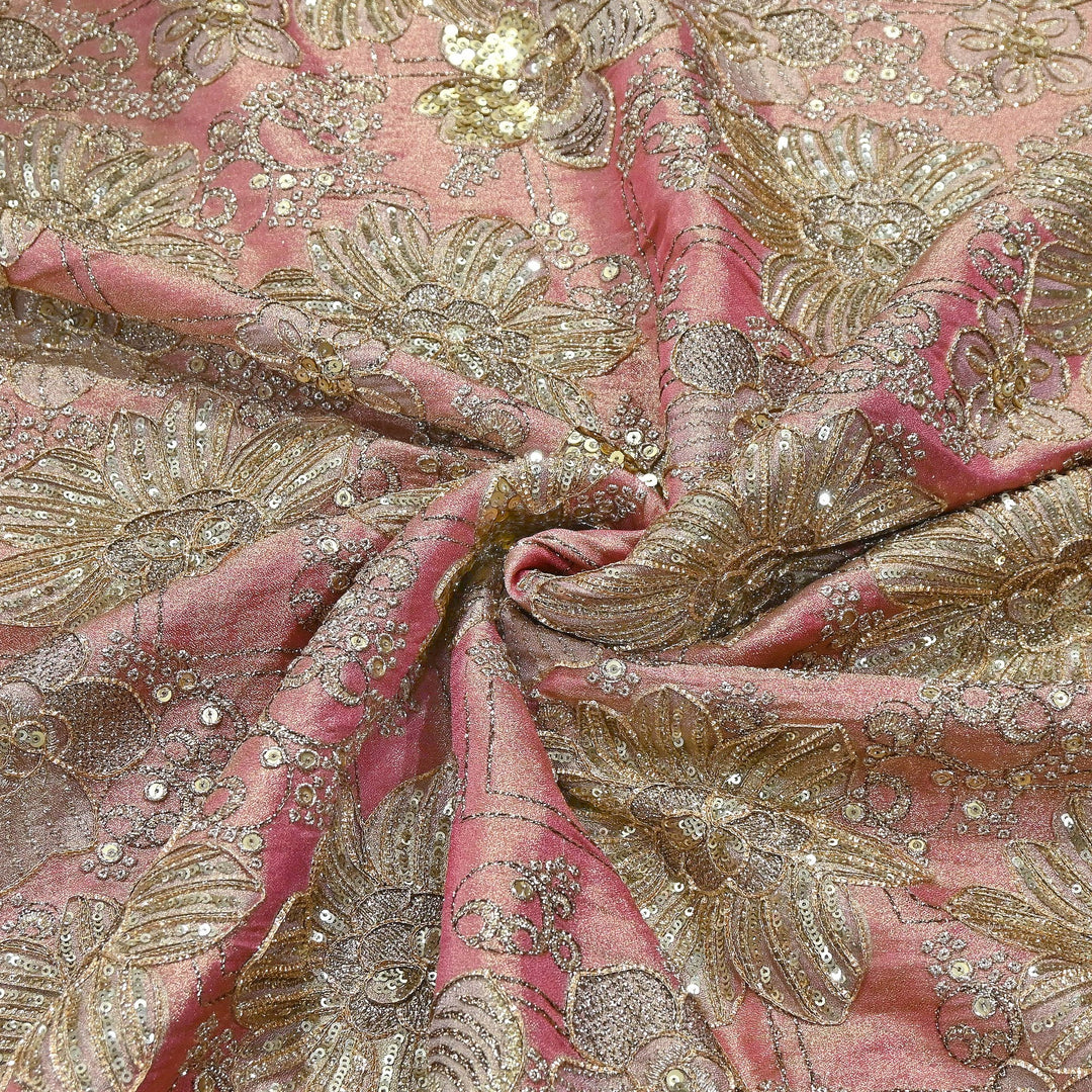 Premium Tissue Position Print Zari & Sequins Embroidery Fabric | VI3656C-4