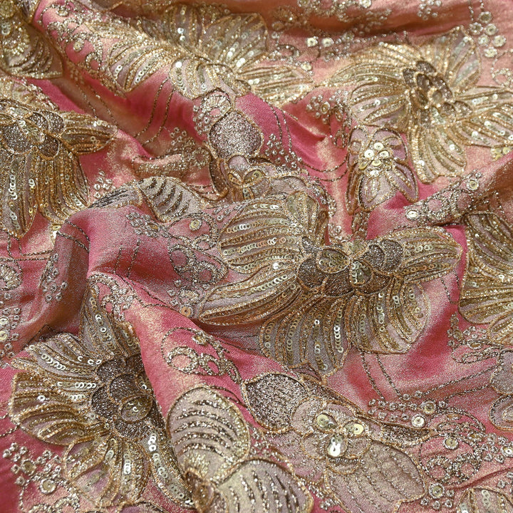 Premium Tissue Position Print Zari & Sequins Embroidery Fabric | VI3656C-4