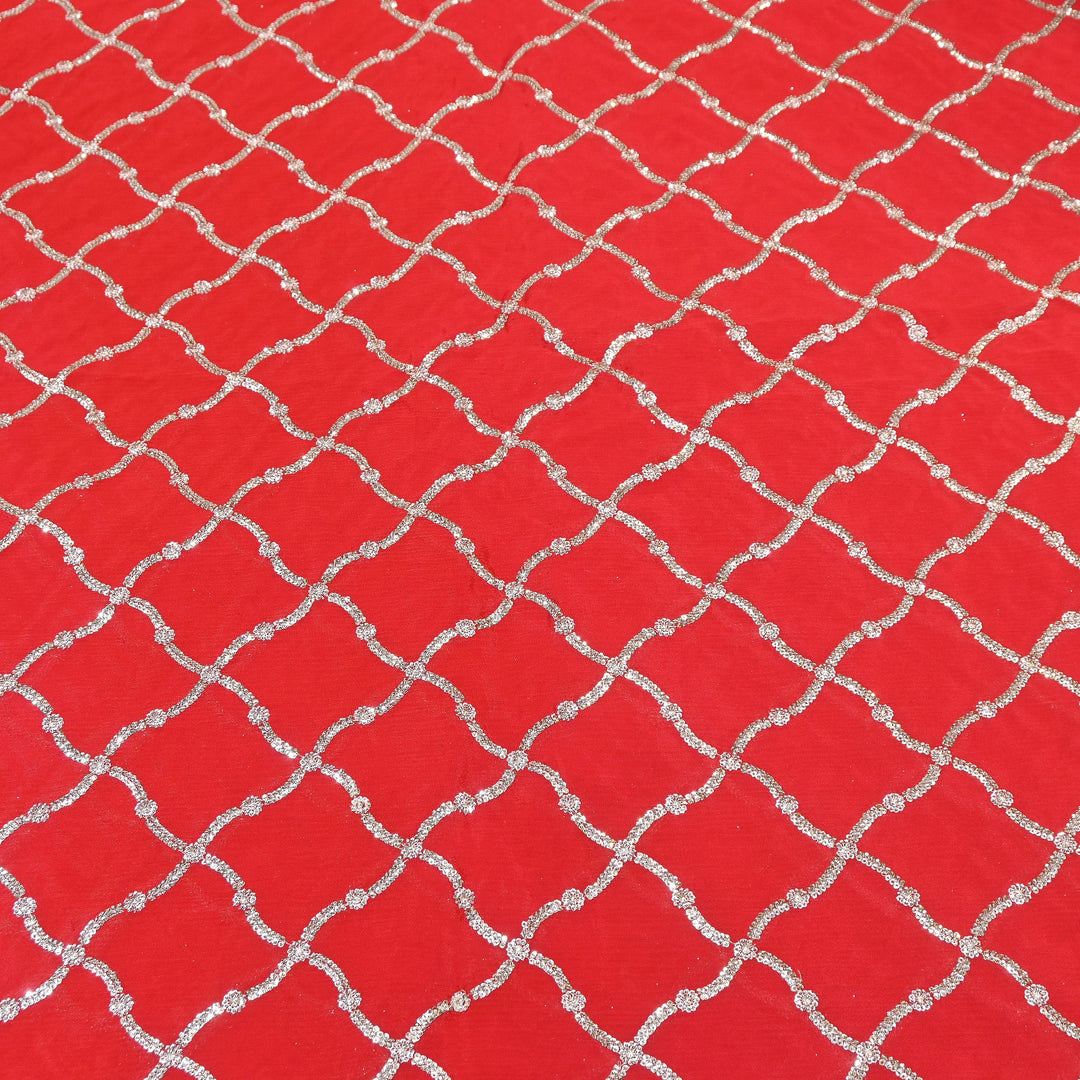 Premium Viscose Chinon Zari & Sequins Embroidery Fabric | V2687C-02