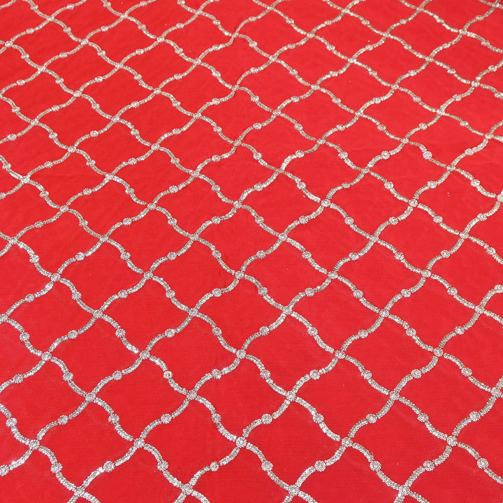 Premium Viscose Chinon Zari & Sequins Embroidery Fabric | V2687C-02