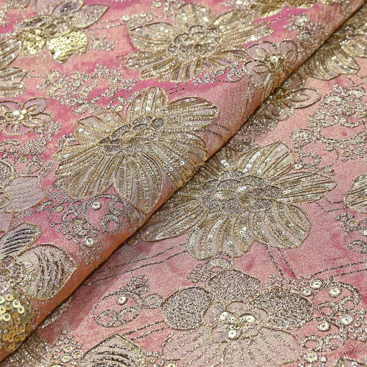 Premium Tissue Position Print Zari & Sequins Embroidery Fabric | VI3656C-4