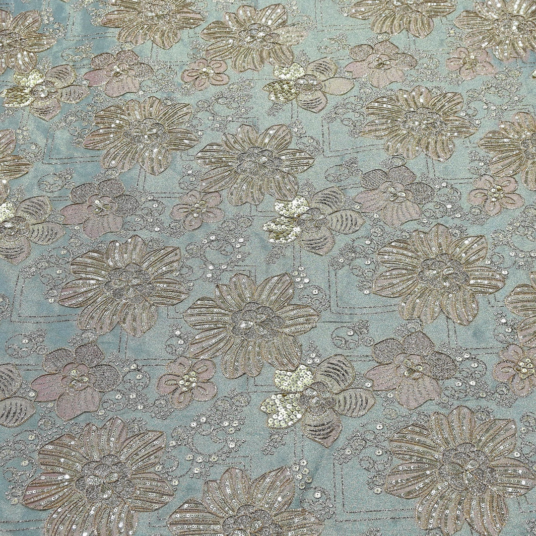 Premium Tissue Position Print Zari & Sequins Embroidery Fabric | VI3656C-5