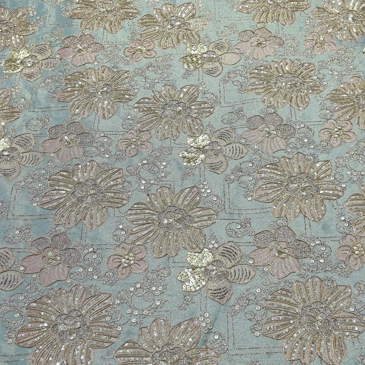 Premium Tissue Position Print Zari & Sequins Embroidery Fabric | VI3656C-5