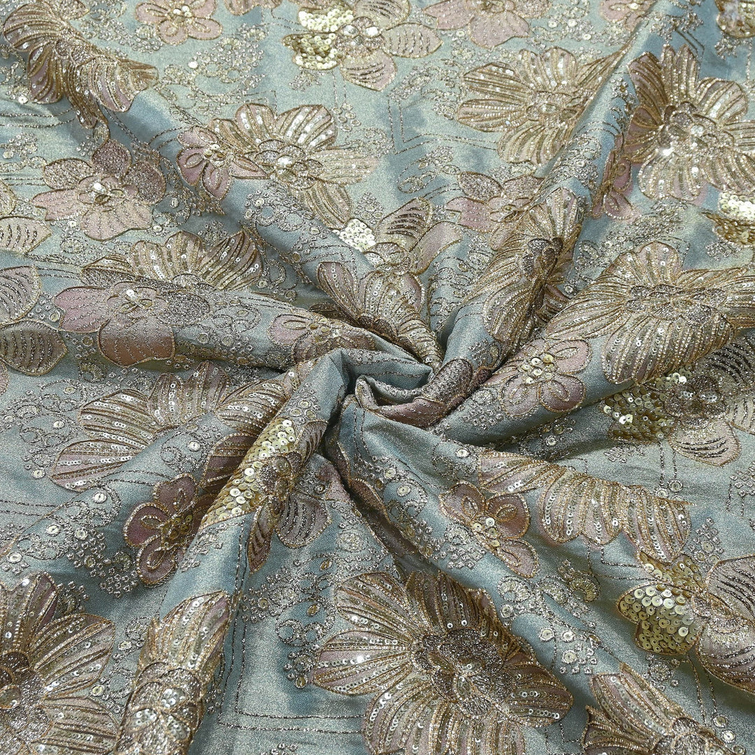 Premium Tissue Position Print Zari & Sequins Embroidery Fabric | VI3656C-5