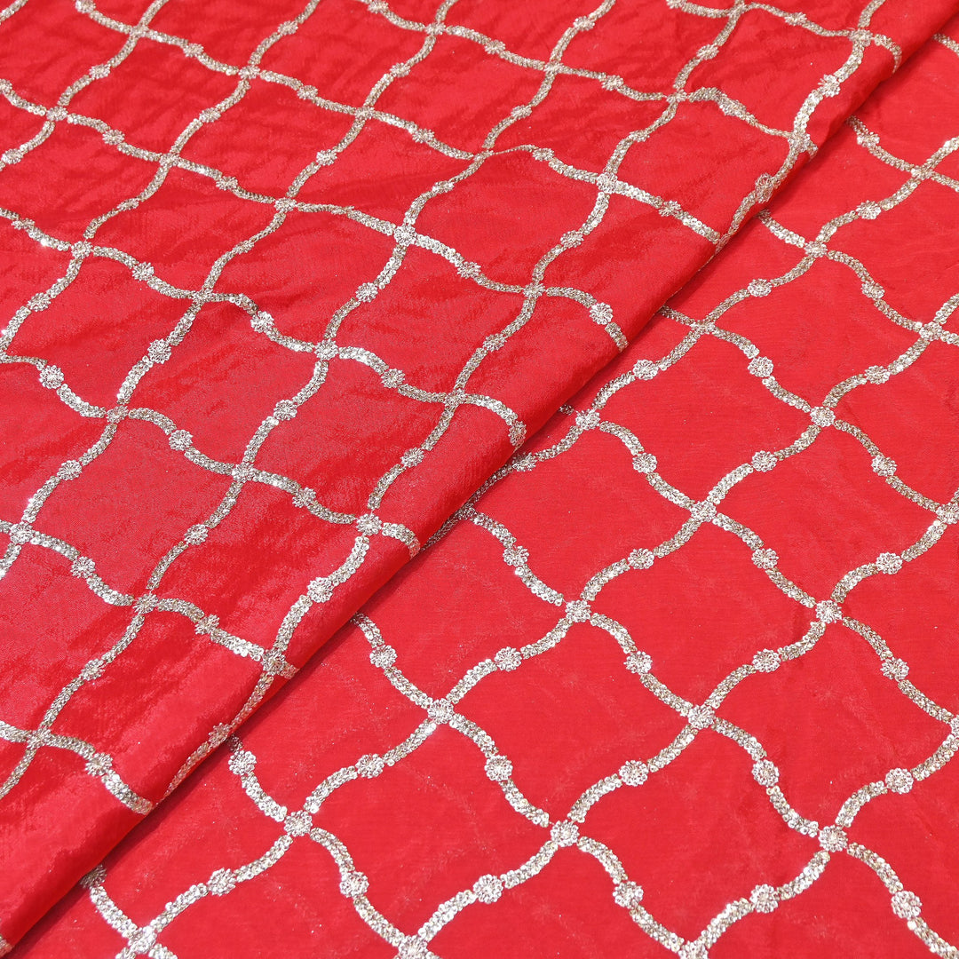 Premium Viscose Chinon Zari & Sequins Embroidery Fabric | V2687C-02