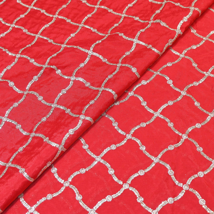 Premium Viscose Chinon Zari & Sequins Embroidery Fabric | V2687C-02