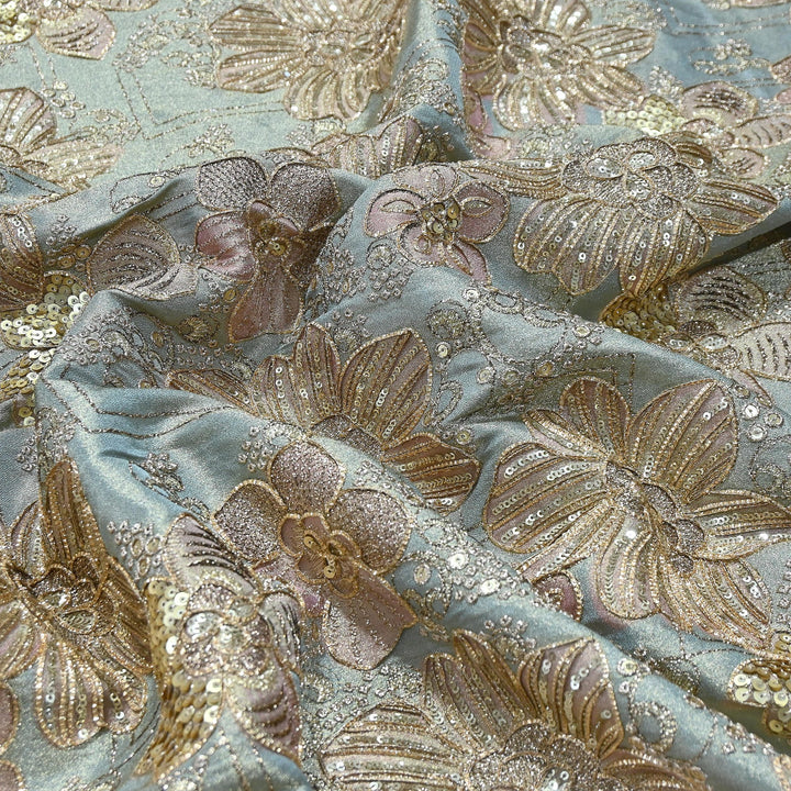 Premium Tissue Position Print Zari & Sequins Embroidery Fabric | VI3656C-5