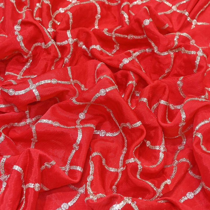 Premium Viscose Chinon Zari & Sequins Embroidery Fabric | V2687C-02