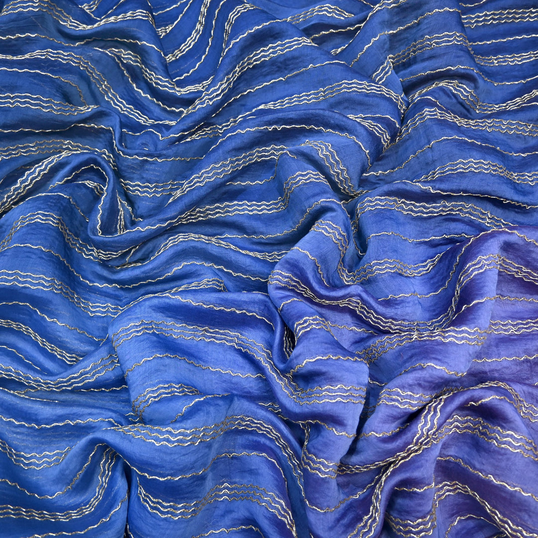 4D Shade Chanderi Zari Embroidered Fabric