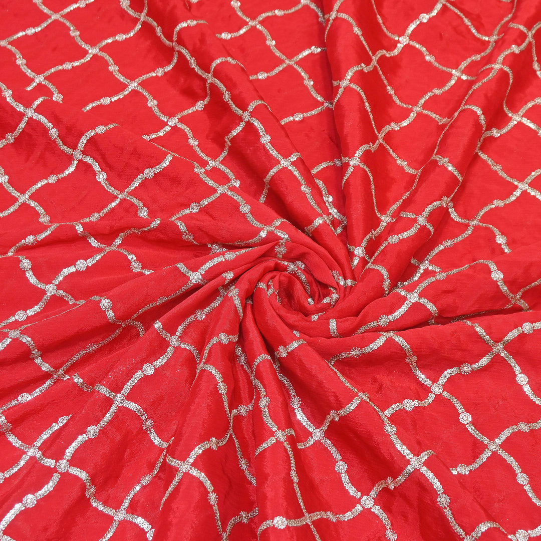 Premium Viscose Chinon Zari & Sequins Embroidery Fabric | V2687C-02