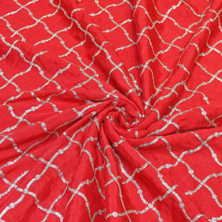 Premium Viscose Chinon Zari & Sequins Embroidery Fabric | V2687C-02